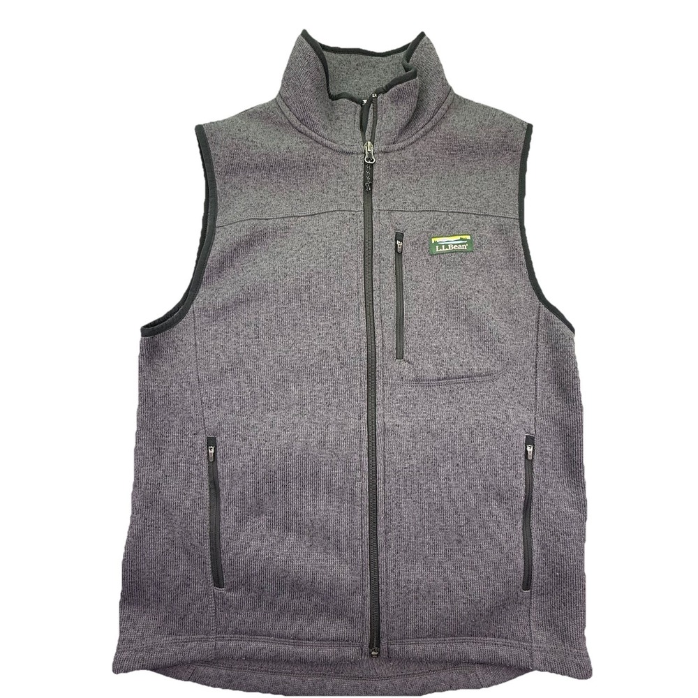 LL Bean Inner Fleece Vest Full Zip Men Sz Small Slightly Fitted Gray Mock Neck